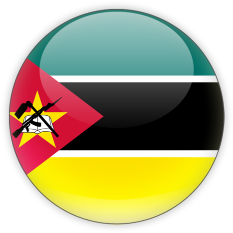 Mozambique 桌布 壁紙 — 一個光澤圓形按鈕，顯示莫三比克國旗，色彩鮮豔，包括綠色、紅色、黃色、黑色和白色。
