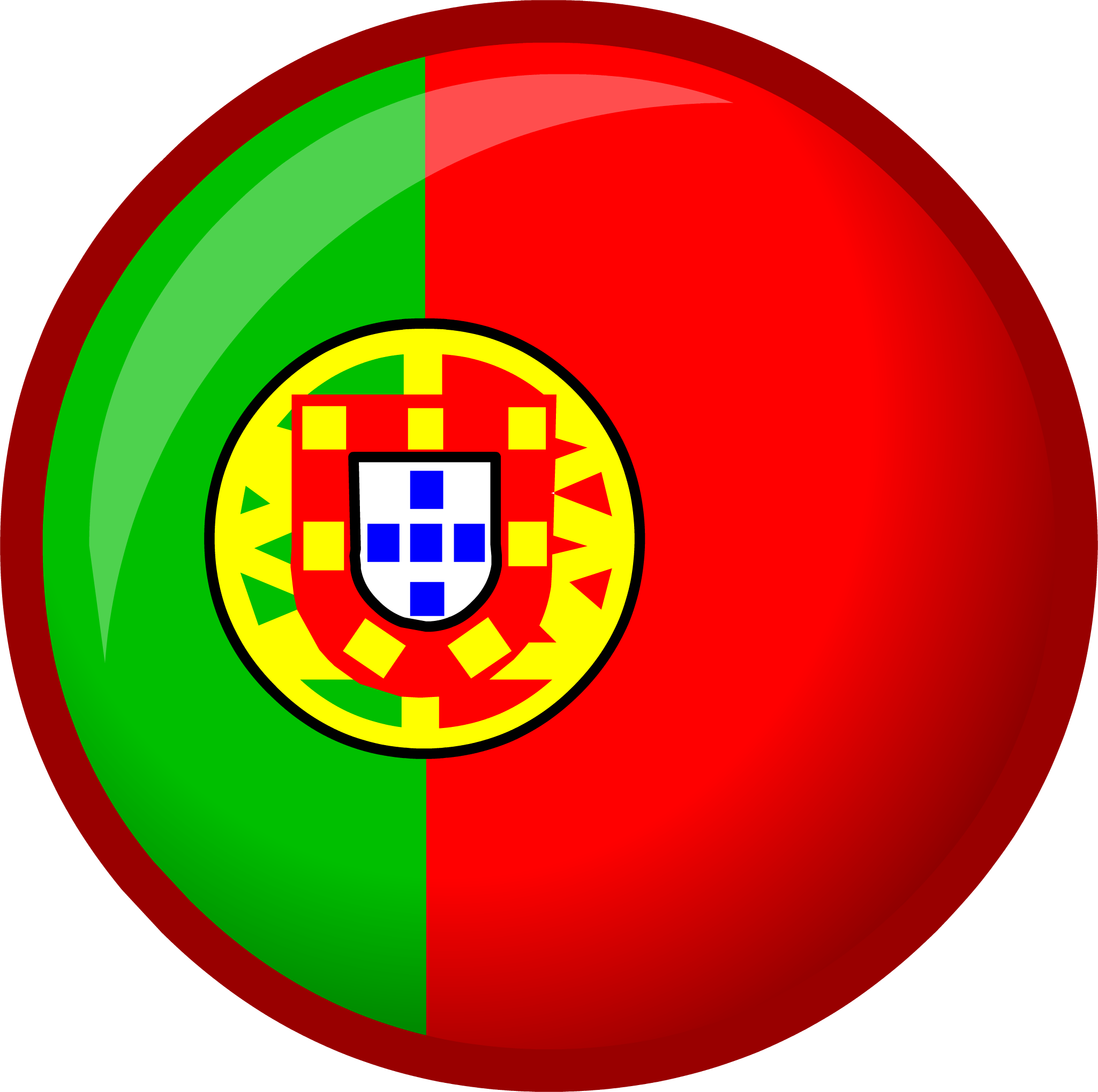 Portugal 桌布 壁紙 — 一個光澤球體展示葡萄牙國旗，帶有鮮豔的紅色、綠色和黃色。