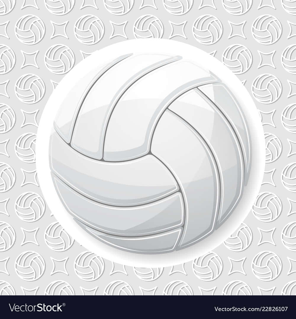 Volleyball Ball 桌布 壁紙 — 一個光澤白色排球置於圓形框架中央，背景為重複圖案。