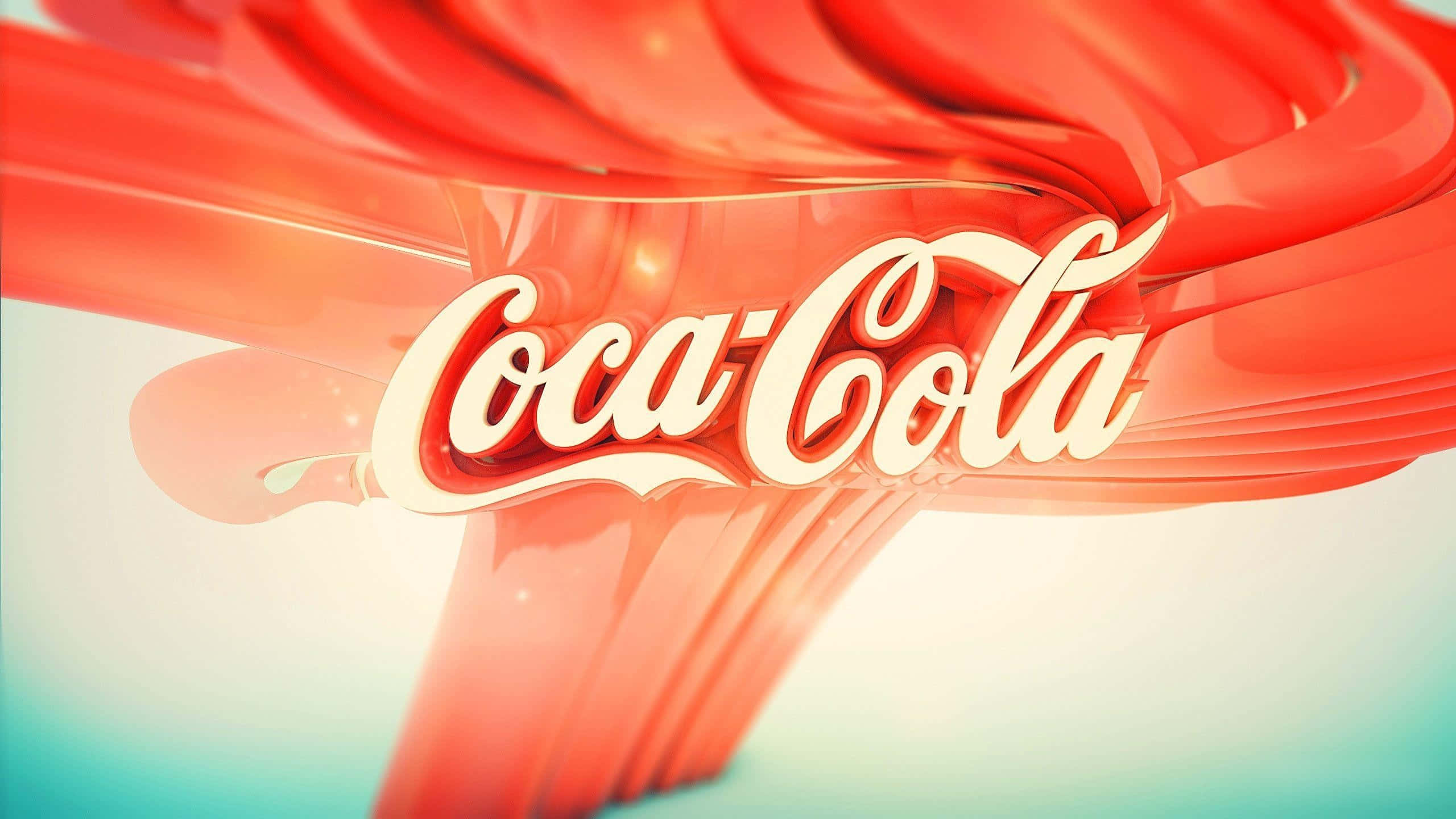 coca cola 桌布 壁紙 — 一個光澤的3D渲染可口可樂標誌在柔和的漸變背景上以鮮紅色流動。