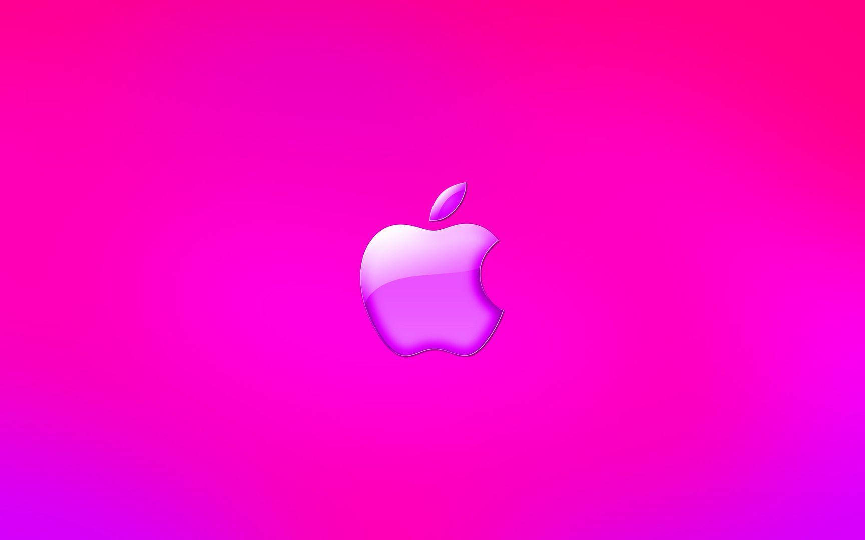MacBook 動態圖片 桌布 壁紙 — 一個光澤的Apple標誌，置於充滿活力的粉紅到洋紅色漸變背景中央。