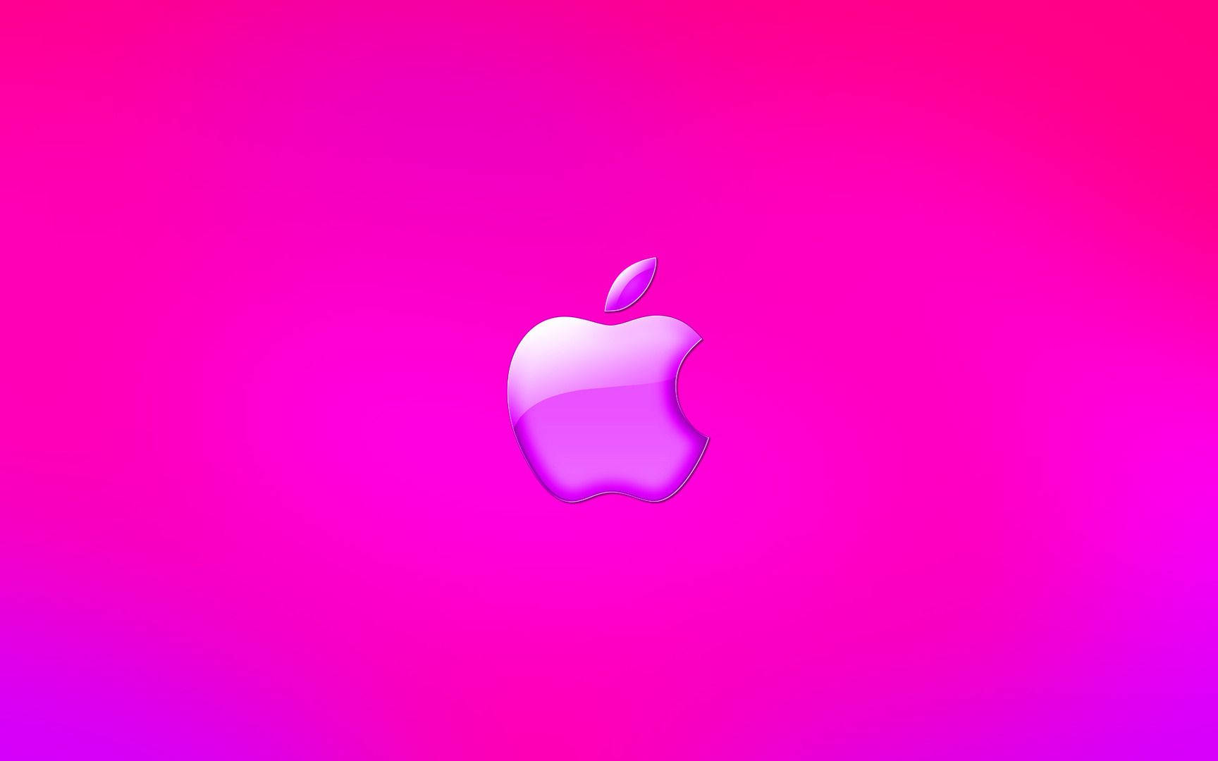 Hot Pink Aesthetic 桌布 壁紙 — 一個光澤的Apple標誌居中在充滿活力的粉紅色到洋紅色漸變背景上。