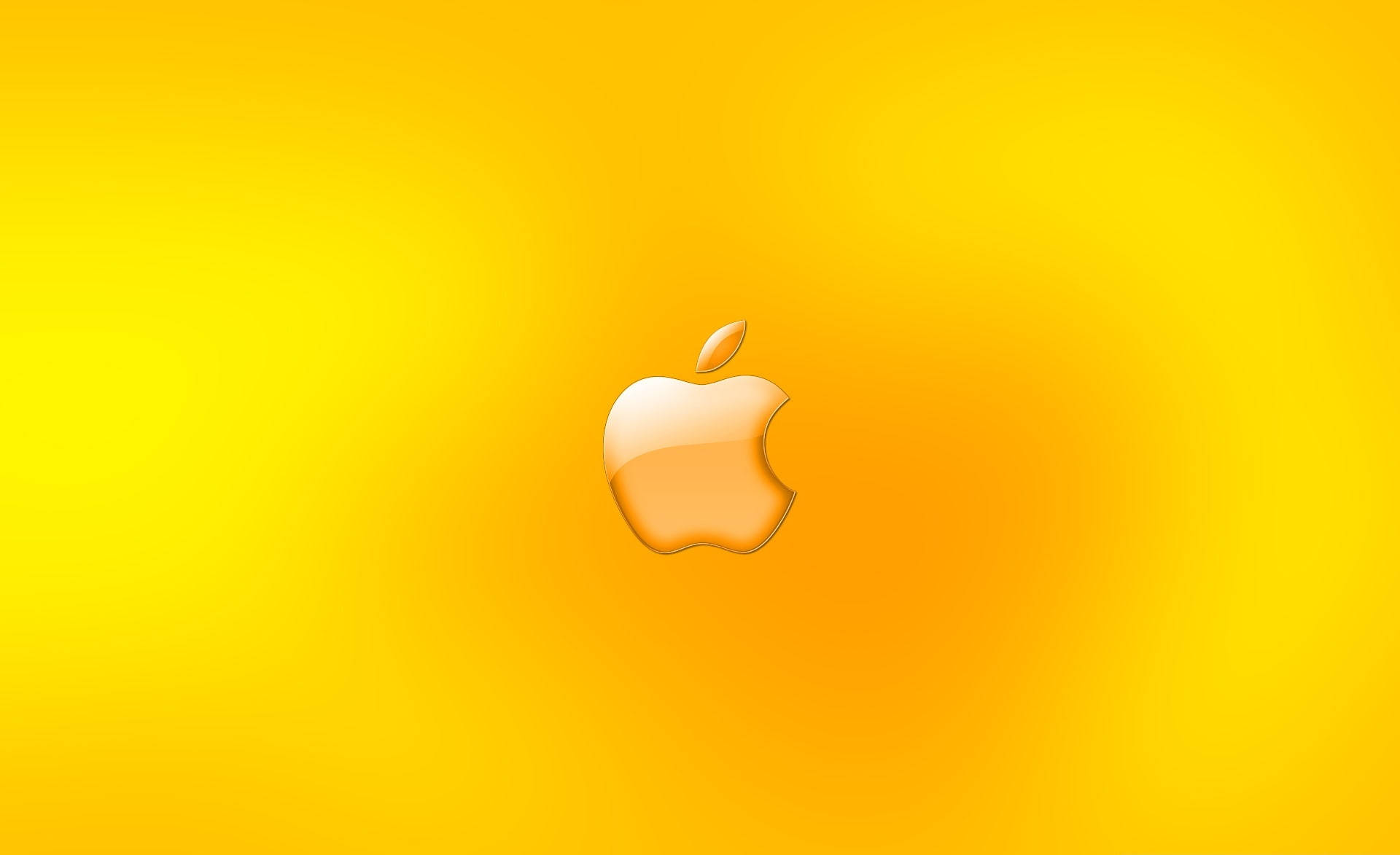 蘋果標誌 桌布 壁紙 — 一個光澤的Apple標誌居中在明亮的黃色漸變背景上。