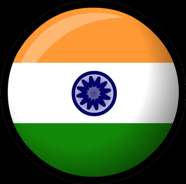 India Flag 桌布 壁紙 — 一個光澤的圓形圖示，顯示印度國旗，帶有藏紅花、白色和綠色條紋，中心有一個海軍藍色的阿育王法輪。