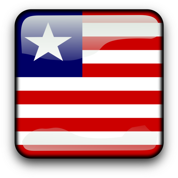Liberia 桌布 壁紙 — 一個光澤的方形按鈕，顯示賴比瑞亞國旗，有紅白條紋和一個帶有白色星星的藍色 canton。
