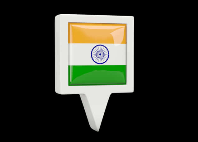 India Flag 桌布 壁紙 — 一個光澤的白色地圖圖釘圖標在純黑色背景上顯示印度國旗。