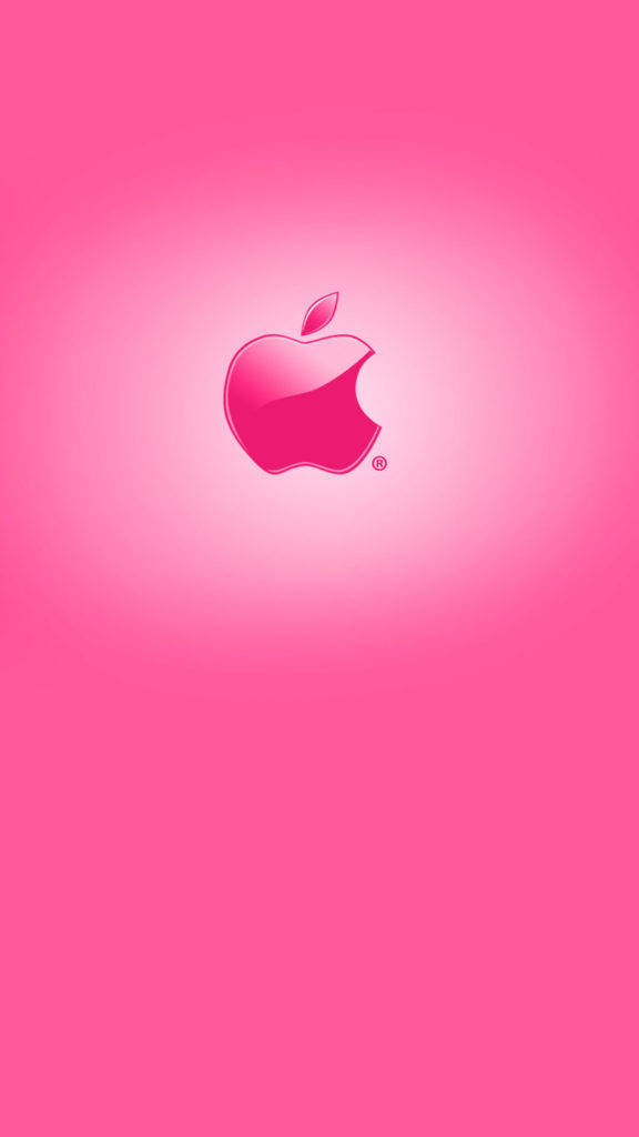 粉紅色 iPhone 桌布 壁紙 — 一個光澤的粉紅色Apple標誌，居中在漸變粉紅色背景上，柔和的光線向外輻射。