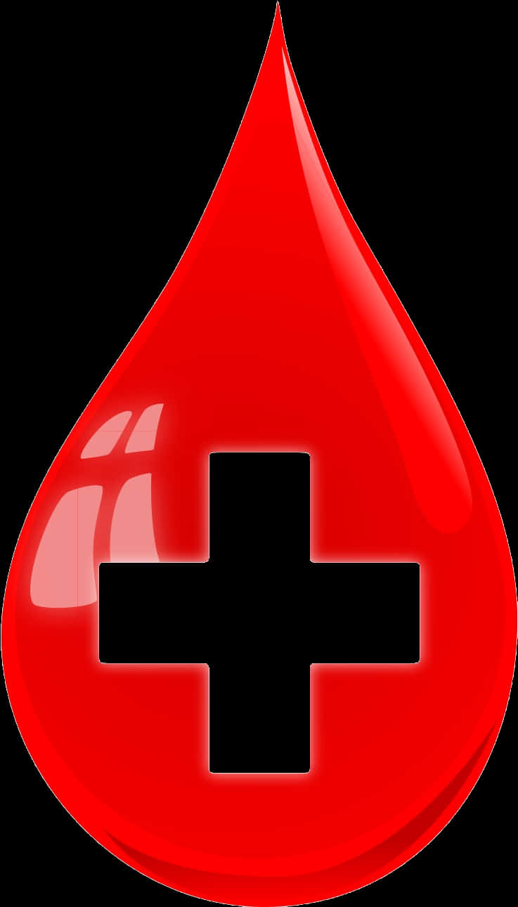 Blood Dripping 桌布 壁紙 — 一個光澤的紅色血滴圖示，中心有一個黑色十字，背景為黑色。