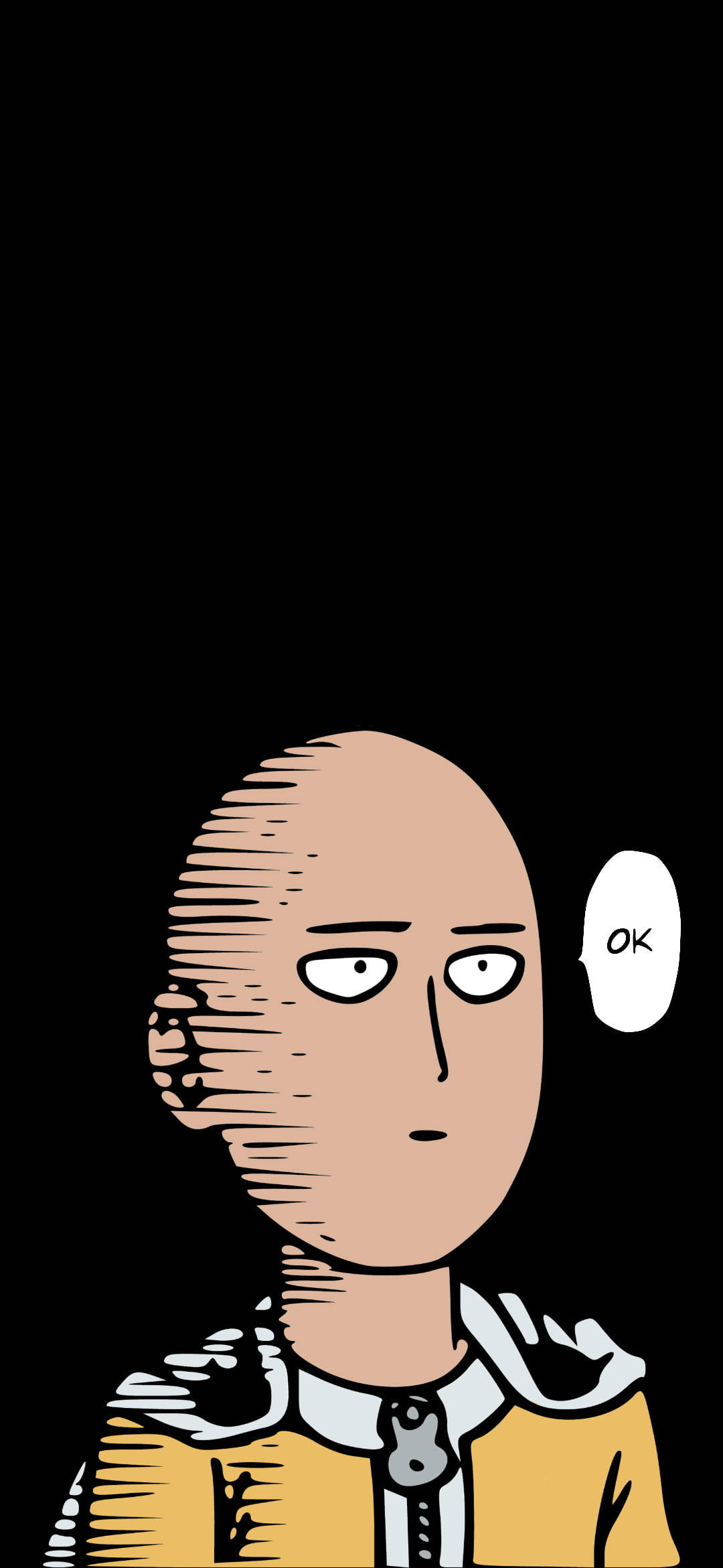 動漫男孩 桌布 壁紙 — 一個光頭動漫角色，表情嚴肅，對話框寫著「OK」，背景為黑色。