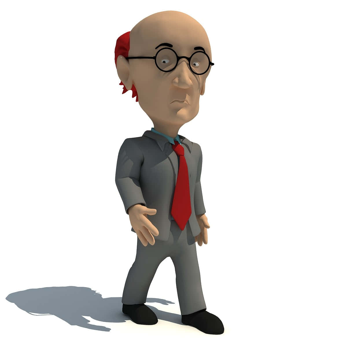 3d Modeling 桌布 壁紙 — 一個光頭卡通男人戴著圓形眼鏡和紅色領帶，站在純白色背景前。