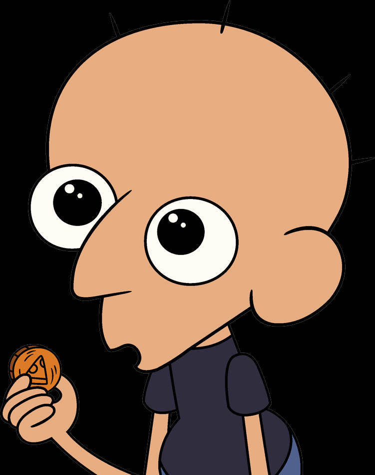 Animated 桌布 壁紙 — 一個光頭卡通男孩，有著巨大的眼睛，在黑色背景上拿著一塊小餅乾。