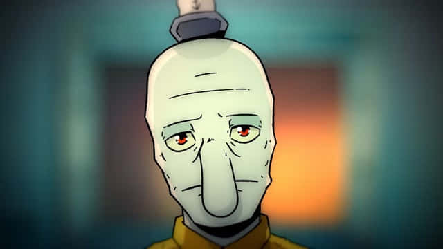Squidward 桌布 壁紙 — 一個光頭紅眼、身穿黃色長袍的動漫角色特寫，背景模糊。