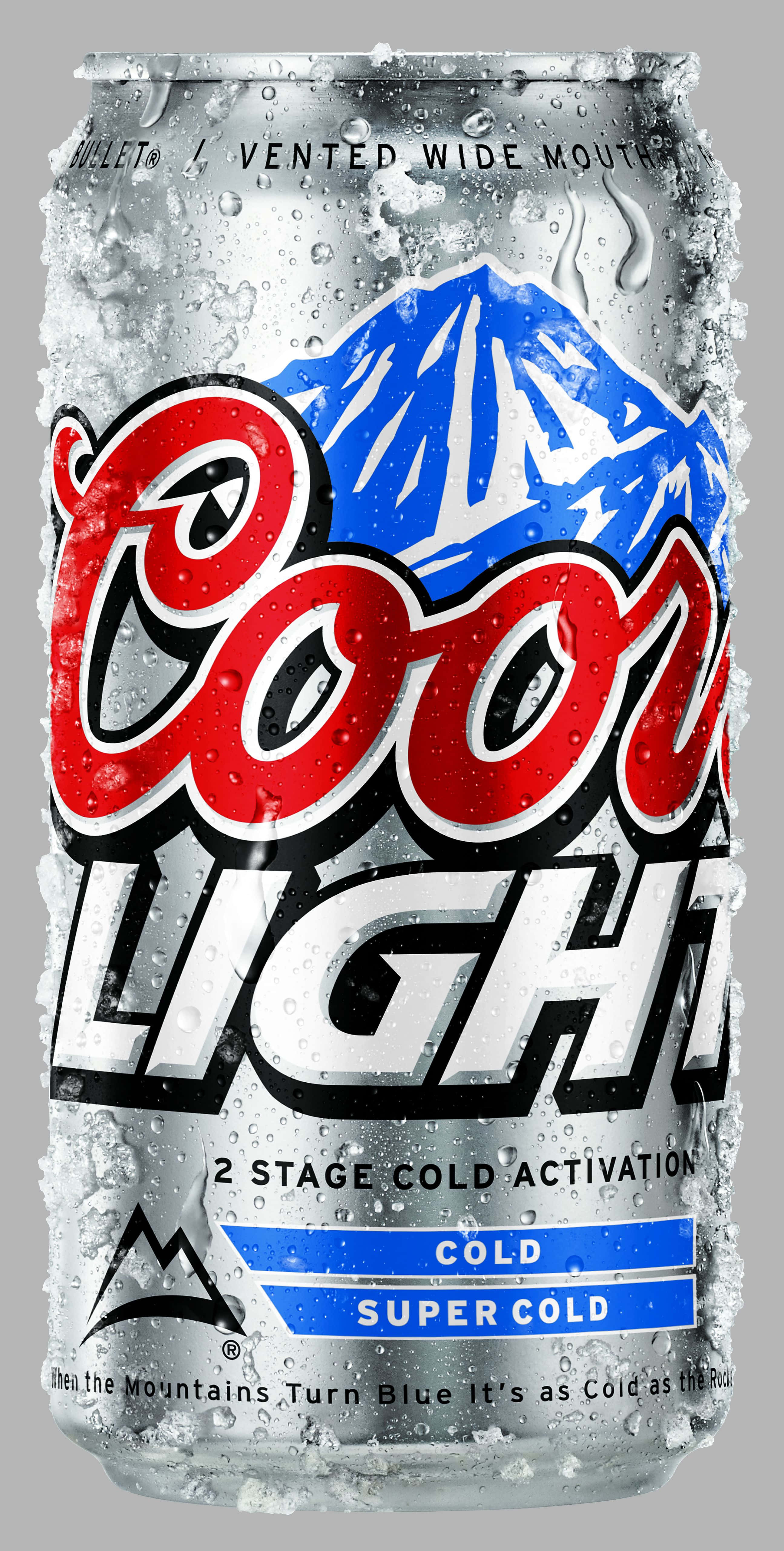 Coors Light 桌布 壁紙 — 一個冰冷的Coors Light啤酒罐，銀色表面上凝結的水珠在灰色中性背景下閃閃發光。