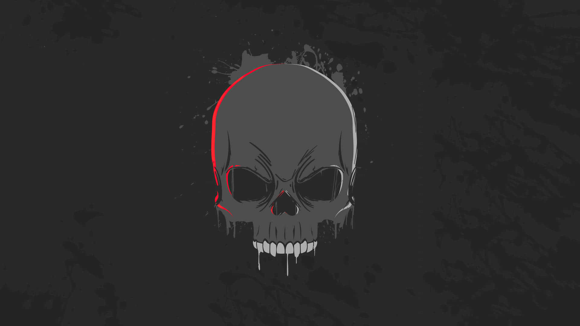 skulls 桌布 壁紙 — 一個冷酷的灰色骷髏，帶有滴落的紅色輪廓和牙齒，背景是紋理深色。