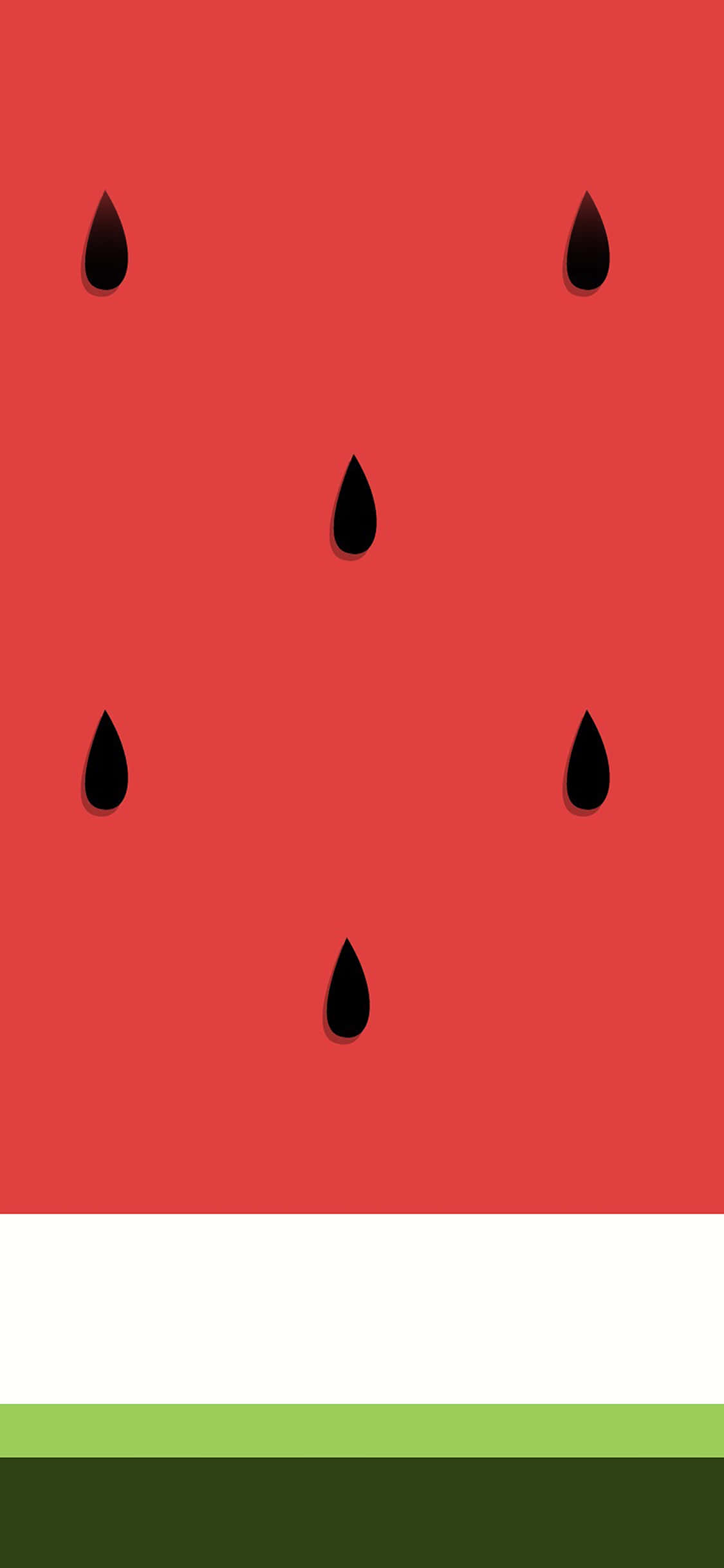 Watermelon iPhone 桌布 壁紙 — 一個切開的西瓜的極簡數位插圖，紅色果肉上有黑色種子，白色果皮。