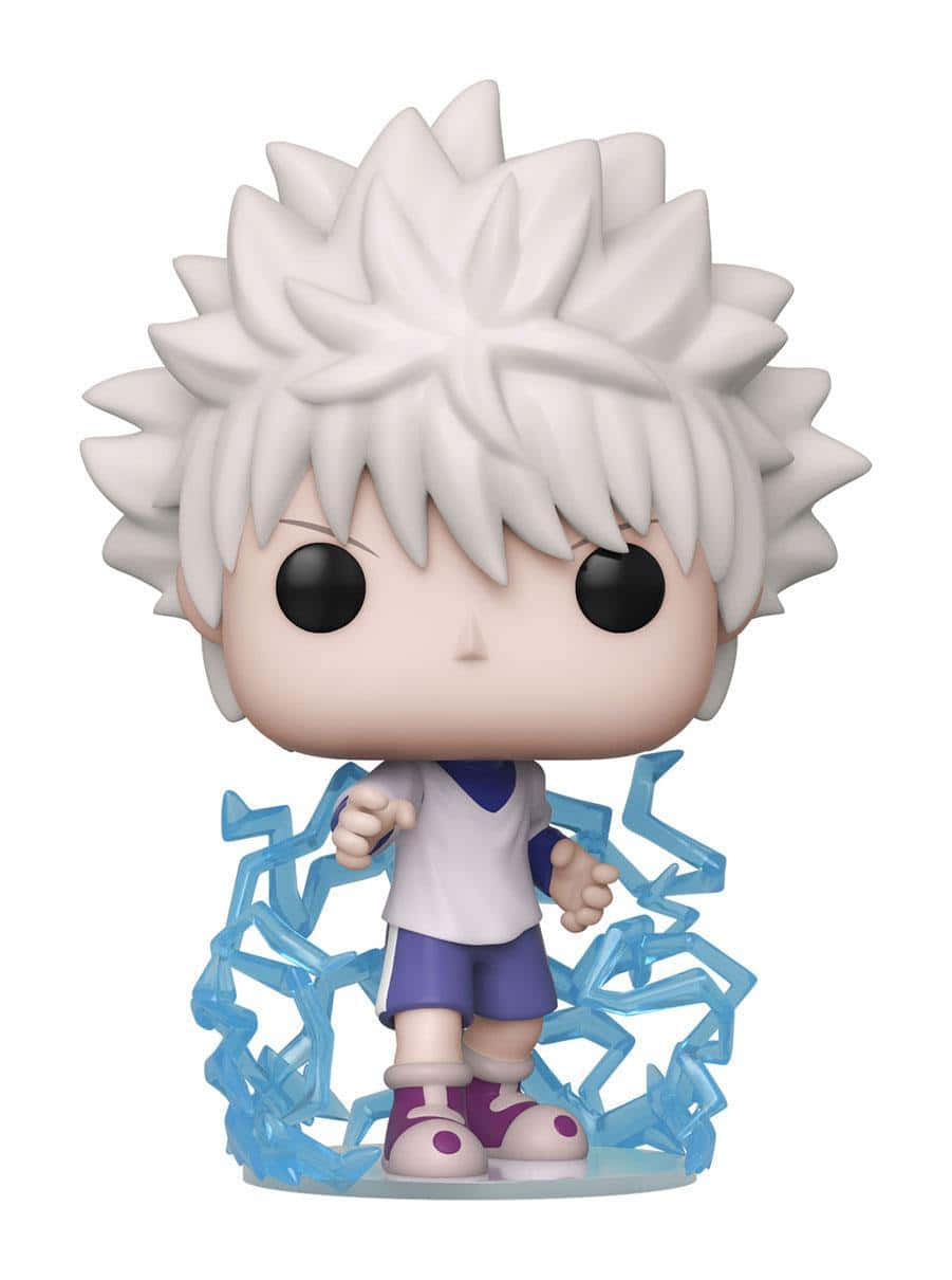 奇犽 桌布 壁紙 — 一個刺蝟頭髮的動漫角色Funko Pop!公仔，拳頭周圍有藍色能量閃爍。