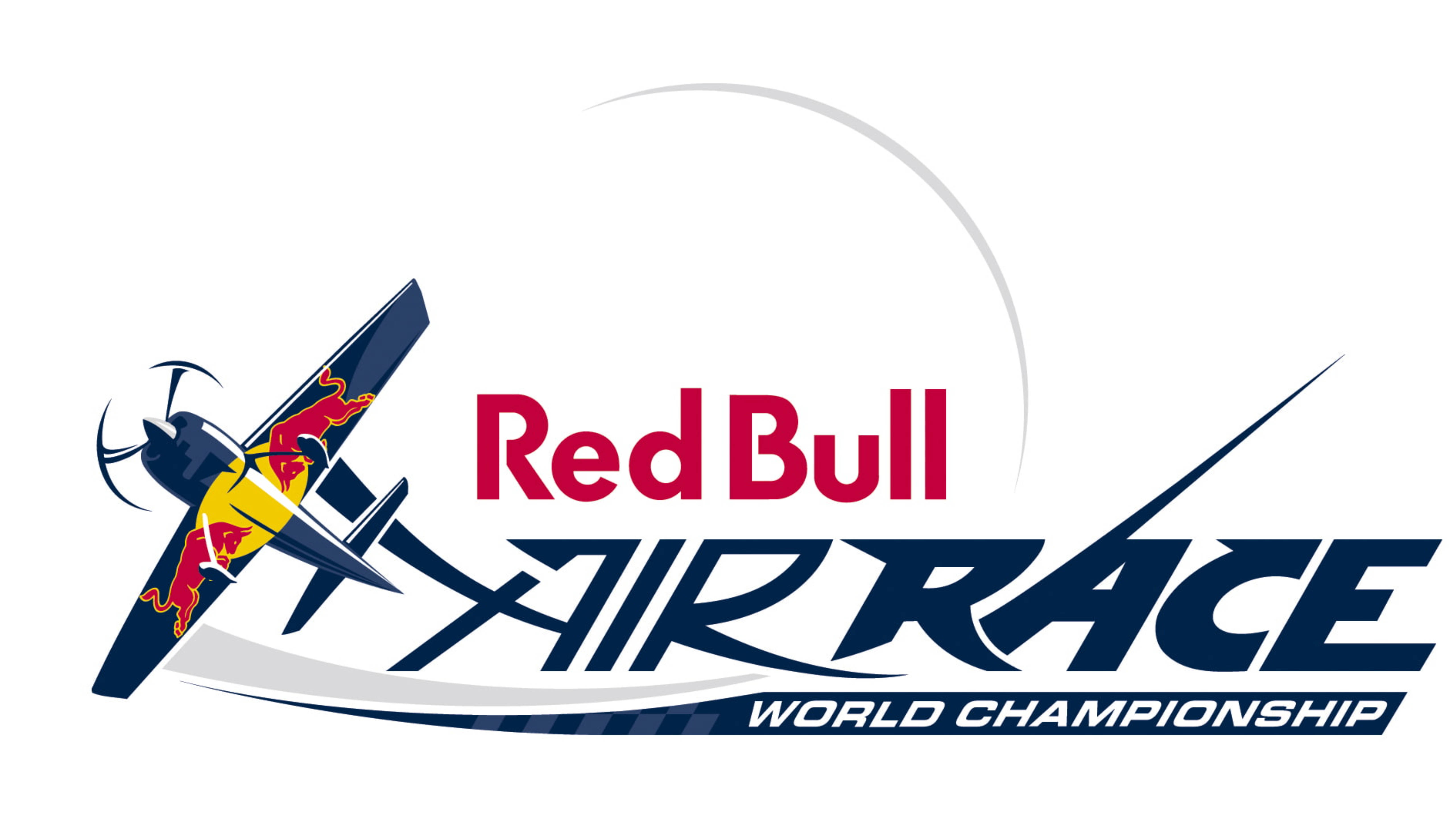 bull 桌布 壁紙 — 一個動態標誌，包含一個風格化的賽車飛機，帶有 Red Bull 品牌，在潔白背景上翱翔。