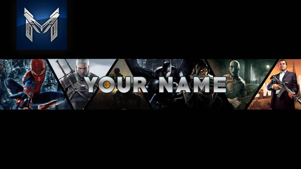 YouTube Banner 桌布 壁紙 — 一個動態橫幅，以蜘蛛人和蝙蝠俠等標誌性電子遊戲角色為特色，在黑暗的城市背景下擺出戲劇性的姿勢。