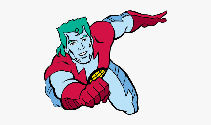 Captain Planet 桌布 壁紙 — 一個動態漫畫超級英雄，綠色頭髮，紅藍色套裝，握緊拳頭向前衝。