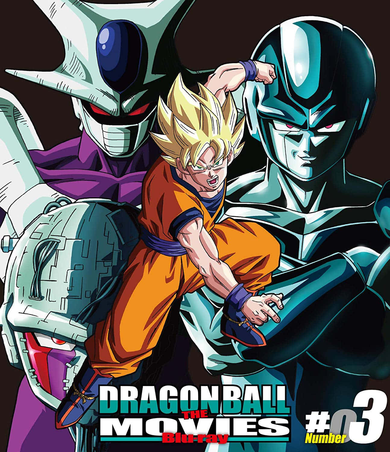 Dragon Ball Movies 桌布 壁紙 — 一個動態的動漫戰鬥場景，悟空身穿橙色衣服，在黑暗背景下與兩個威脅性的機械敵人戰鬥。