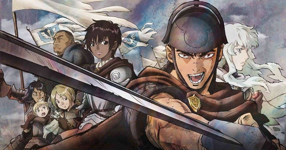 satoshi kon 桌布 壁紙 — 一個動態的動漫戰鬥場景，身穿盔甲的戰士在暴風雨的天空背景下揮舞著劍。