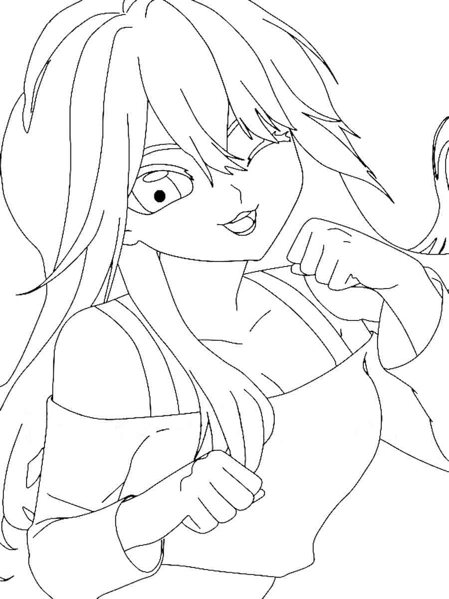 Aphmau 桌布 壁紙 — 一個動態的動漫長髮女孩在黑白線條藝術姿勢中彎曲她的二頭肌。