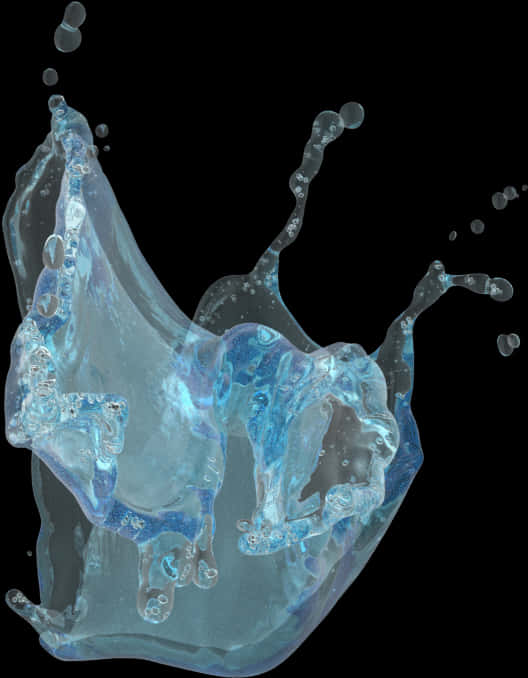 Water Droplet 桌布 壁紙 — 一個動態的半透明藍色水花在空中凝固，背景為純黑色。