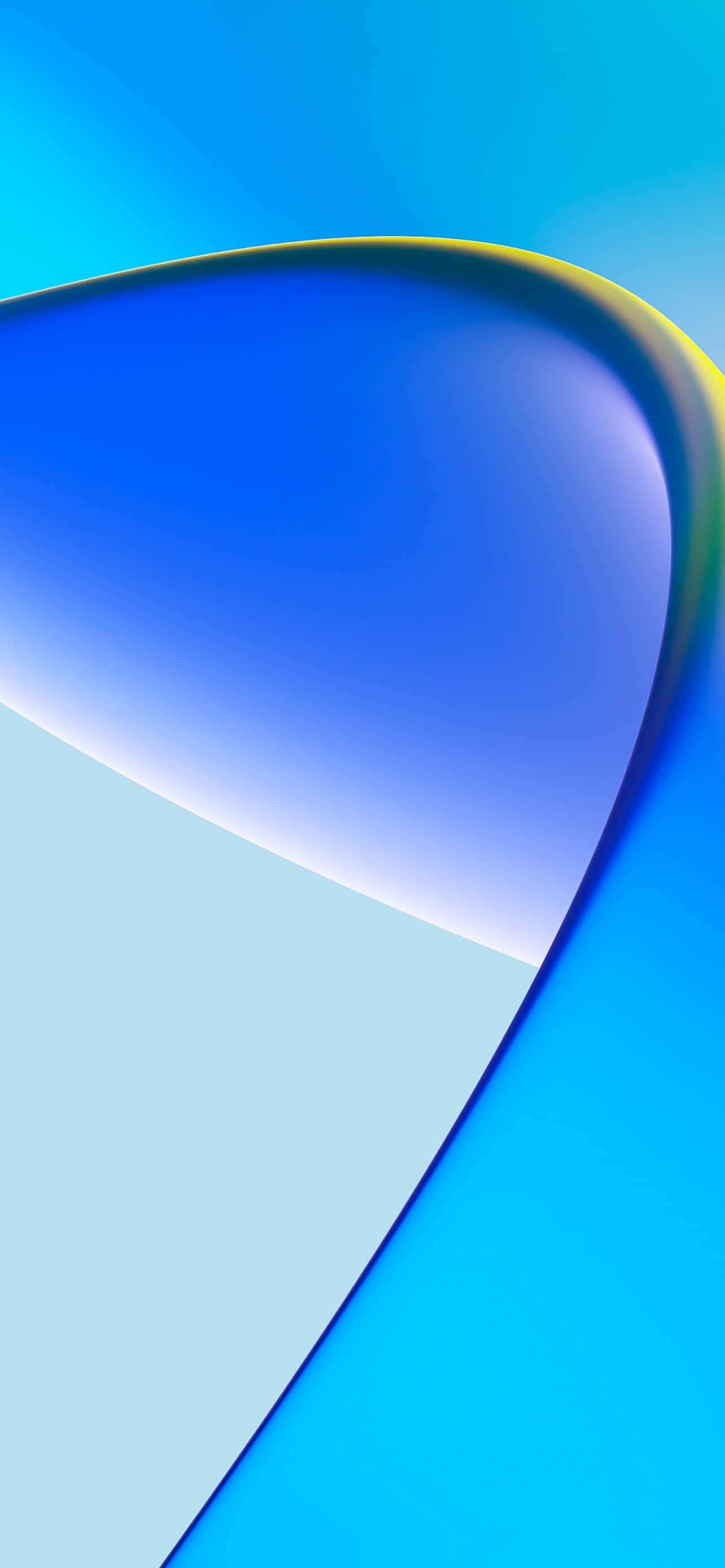 Abstract Blue 桌布 壁紙 — 一個動態的抽象構圖，包含流動的藍色漸變和一條發光的黃色曲線，背景是柔和的淺藍色。