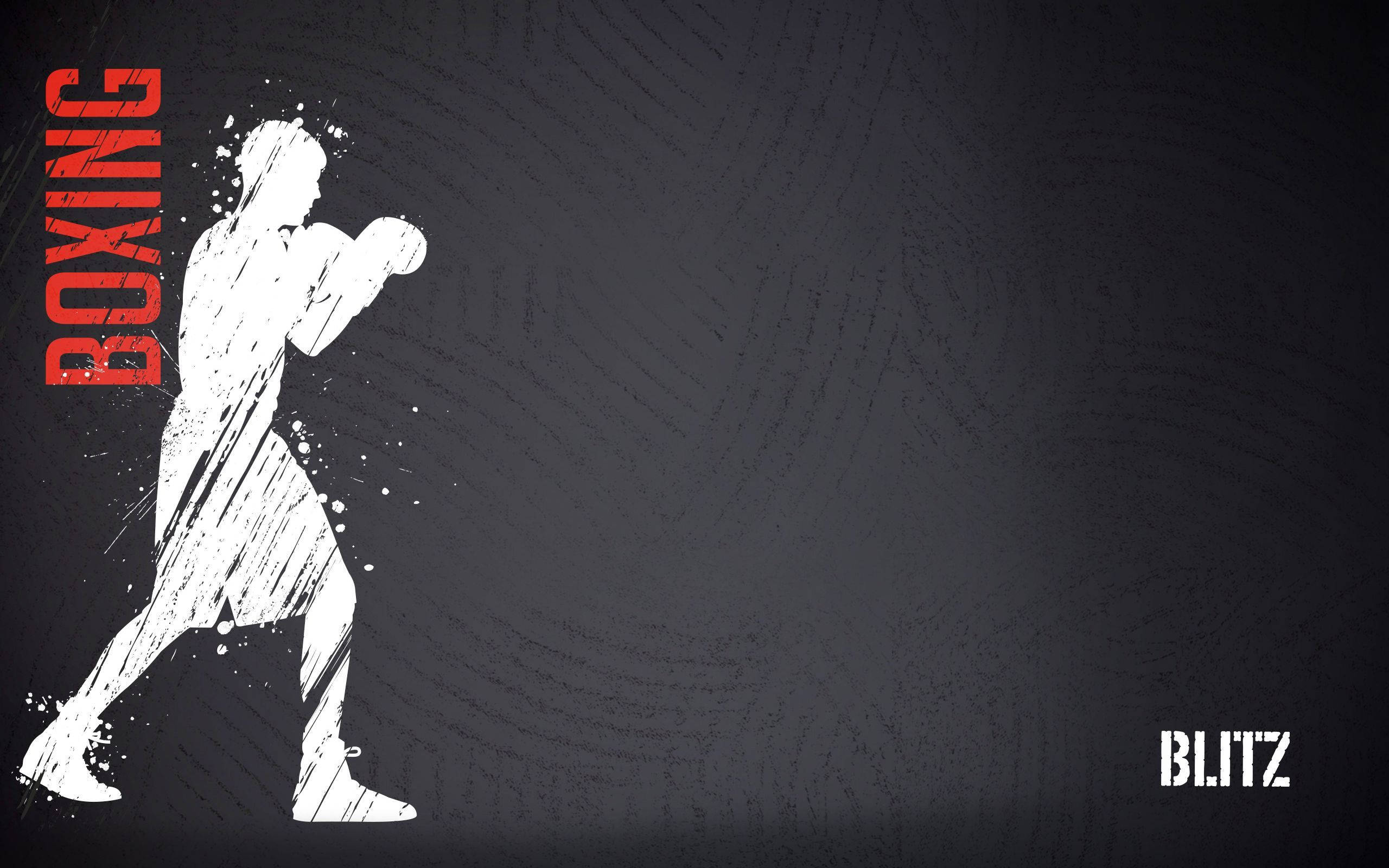 Boxing 桌布 壁紙 — 一個動態的白色粉筆風格拳擊手剪影，在出拳中，背景為紋理深灰色，帶有紅色 'BOXING' 文字。