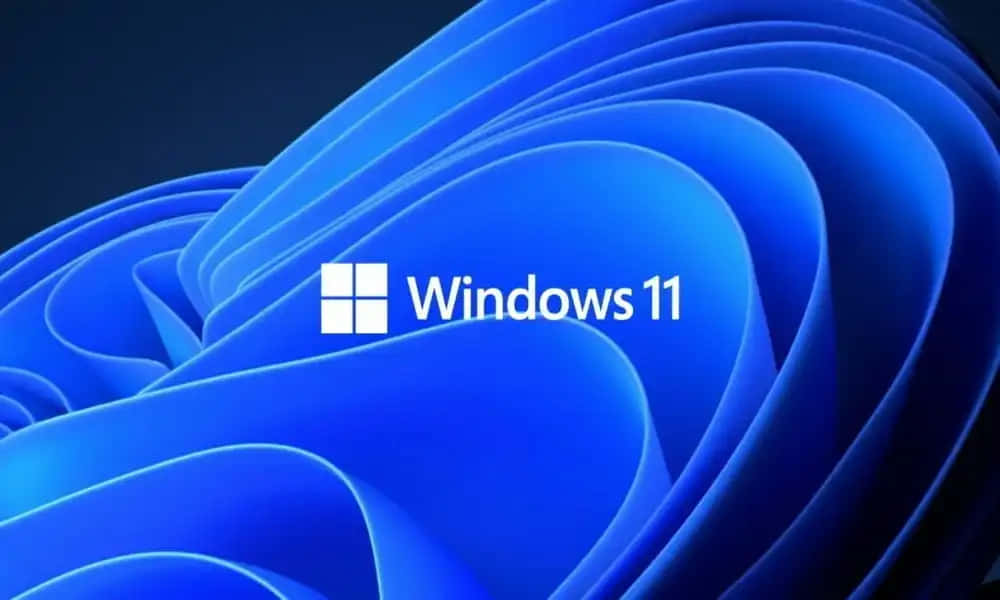 Windows 11標誌在藍色抽象波浪背景上 — Microsoft 壁紙