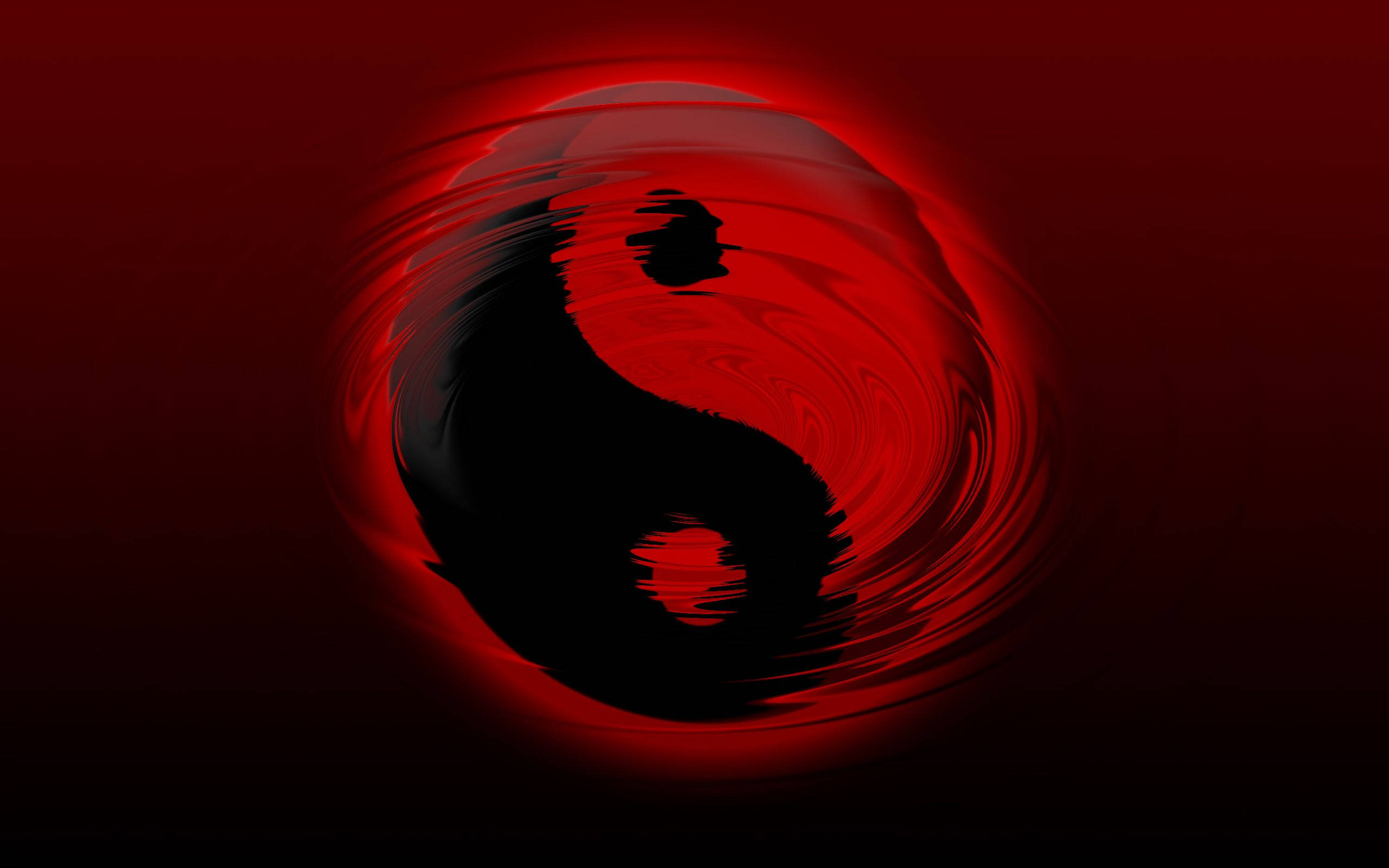 紅黑動圖 桌布 壁紙 — 一個動態的陰陽符號在深紅色和黑色中旋轉，帶有發光邊緣，背景為深色。
