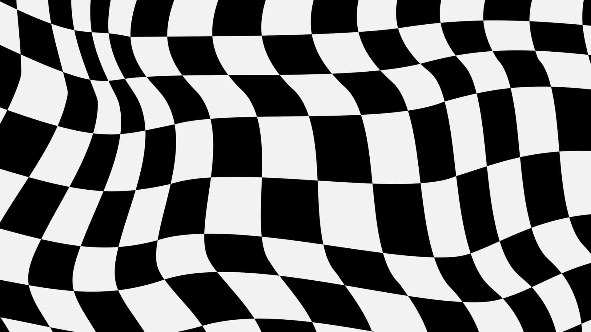 Aesthetic Black And White 桌布 壁紙 — 一個動態的黑白格紋圖案似乎在整個畫面中波動和起伏，產生強烈的視錯覺。