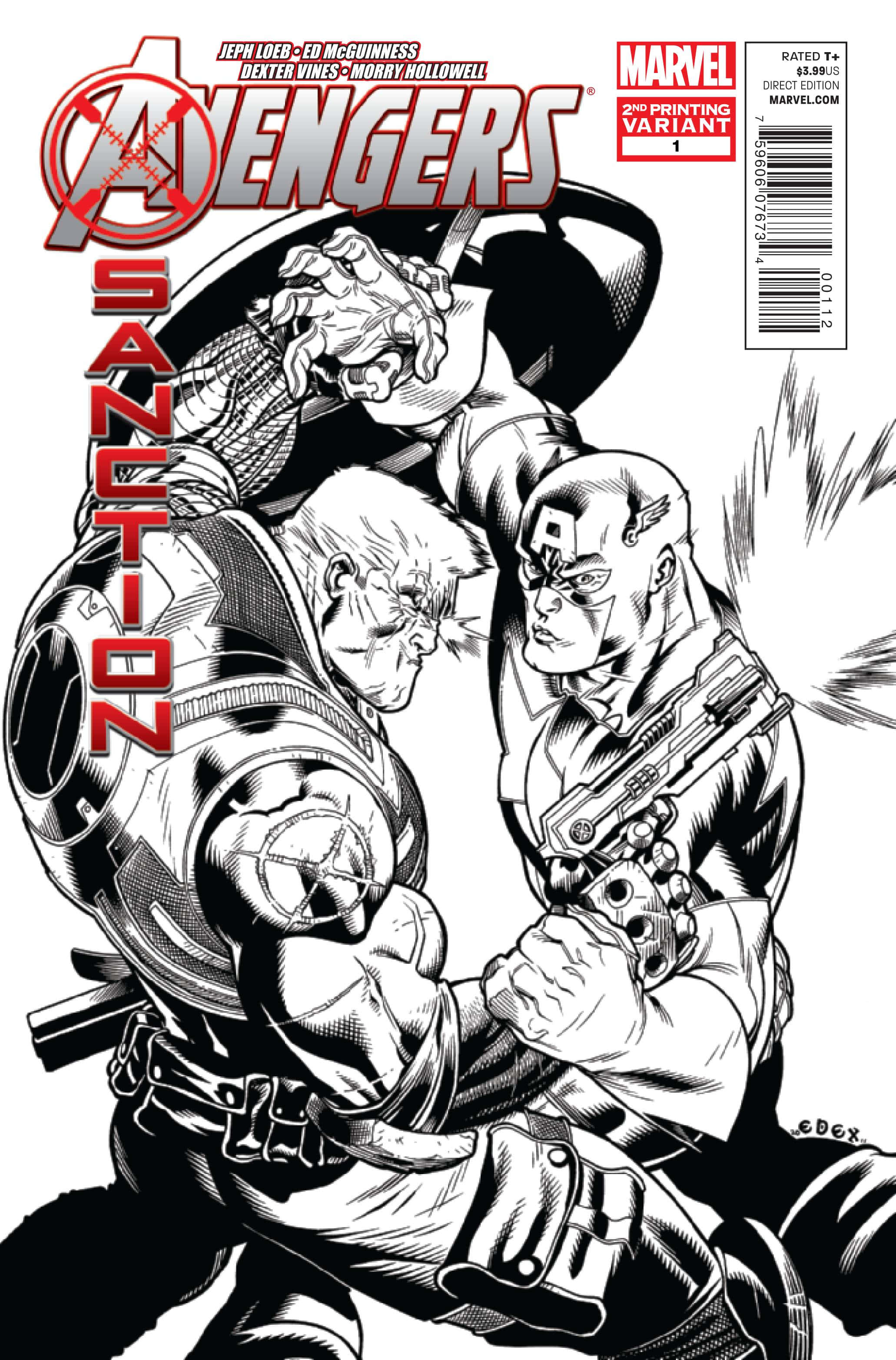 漫威 桌布 壁紙 — 一個動態的黑白漫畫封面顯示美國隊長和一個蒙面反派以激烈的肉搏姿勢糾纏在一起。