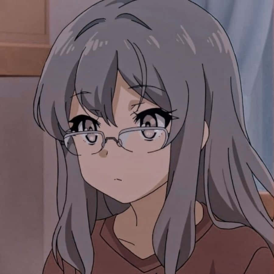 動漫頭像 桌布 壁紙 — 一個動漫女孩的近距離特寫，長著灰色長髮和戴眼鏡，微微向下看，表情中性。