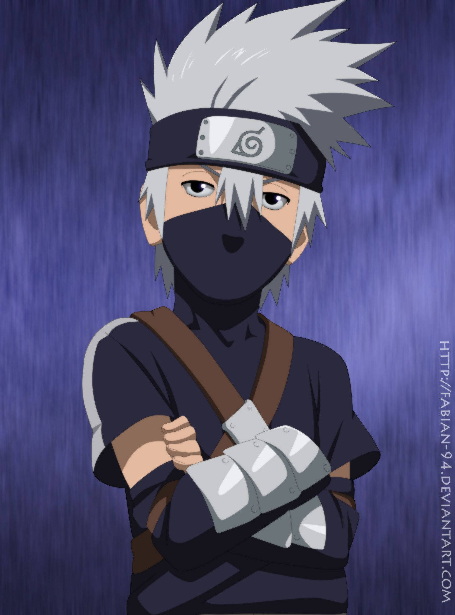 kakashi pfp 桌布 壁紙 — 一個動漫忍者，擁有尖刺頭髮、黑色面具和頭帶，自信地站在深藍色紋理背景前。