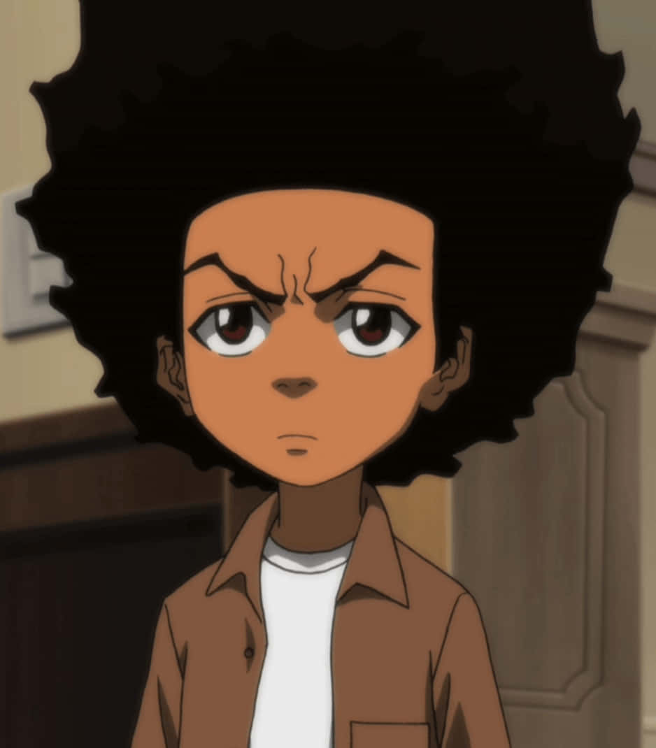 Cartoon Boy 桌布 壁紙 — 一個動漫男孩，留著大爆炸頭，表情憤怒，在室內凝視著觀眾。