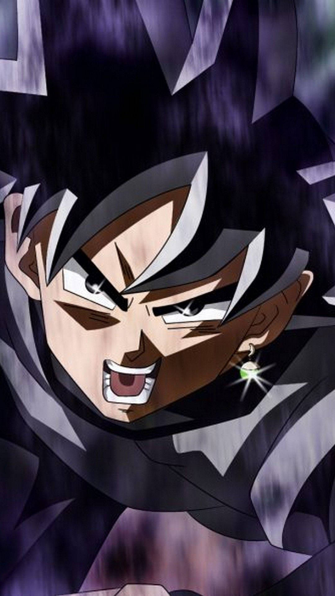 iPhone 桌布 壁紙 — 一個動漫角色，擁有黑白尖刺頭髮，在深紫色暴風雨背景下兇猛咆哮。