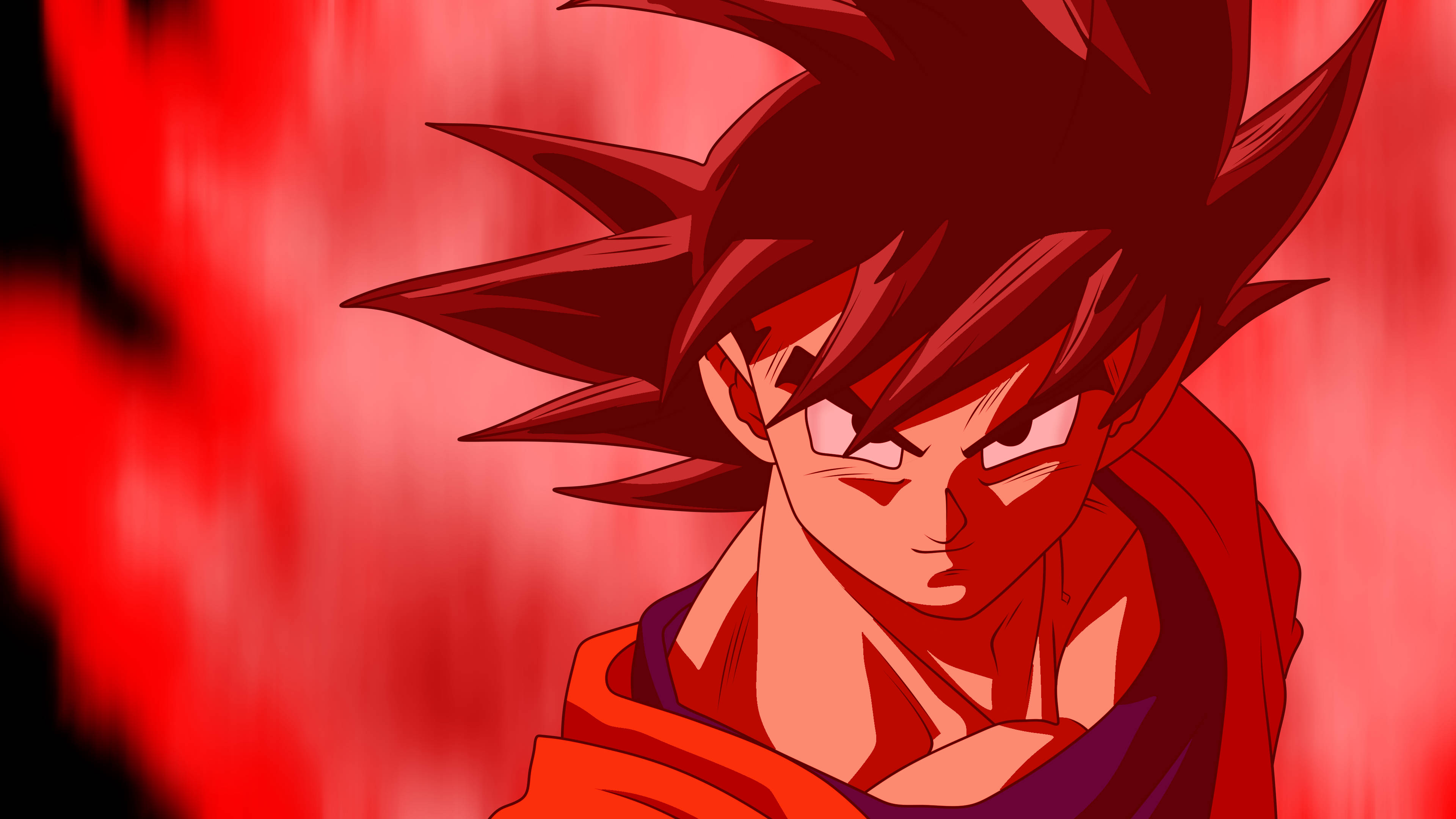 kaioken 桌布 壁紙 — 一個動漫角色，有著尖刺的紅髮和銳利的眼神，在火紅的背景前怒視。