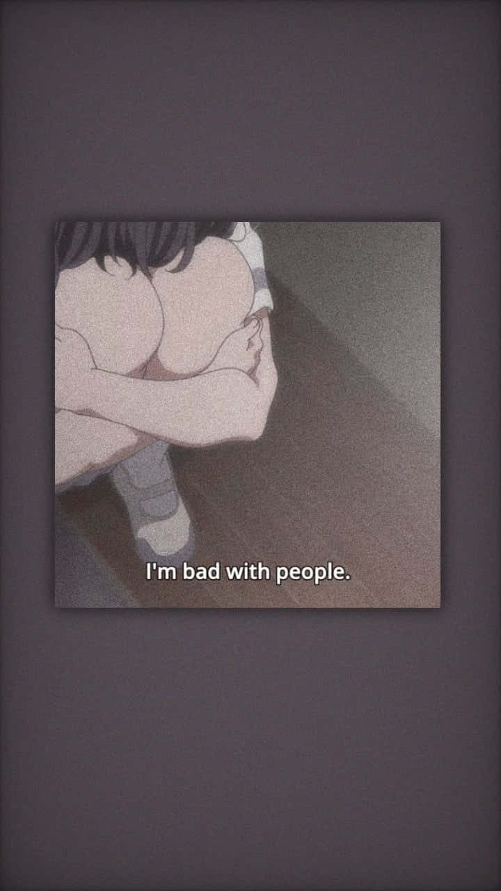 Bad Aesthetic 桌布 壁紙 — 一個動漫角色在昏暗的房間裡緊緊抱住自己，傳達孤獨和情感脆弱。