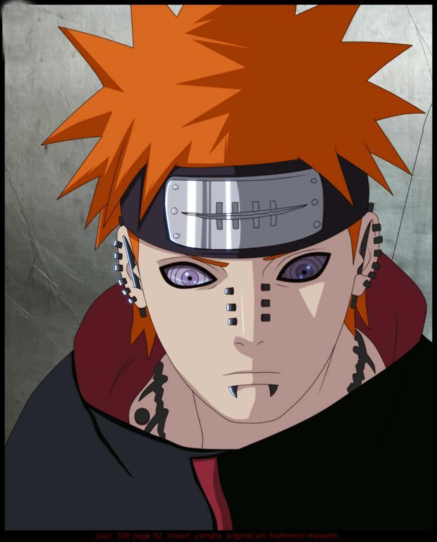 Nagato 桌布 壁紙 — 一個動漫角色的特寫，擁有尖刺的橙色頭髮、紫色眼睛和金屬頭帶，背景為灰色紋理。