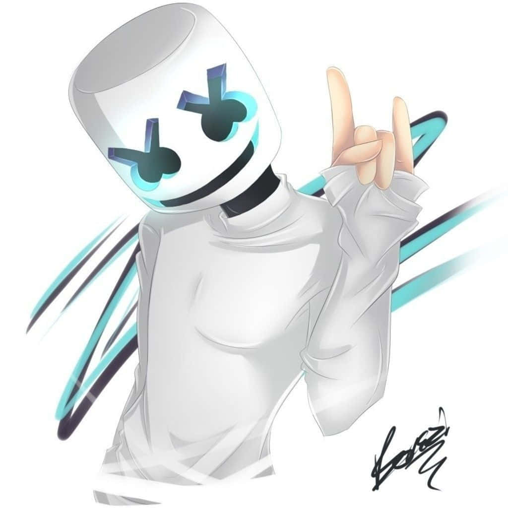 戴白色棉花糖頭盔的動漫角色做出和平手勢。 — Marshmello 動態圖 壁紙