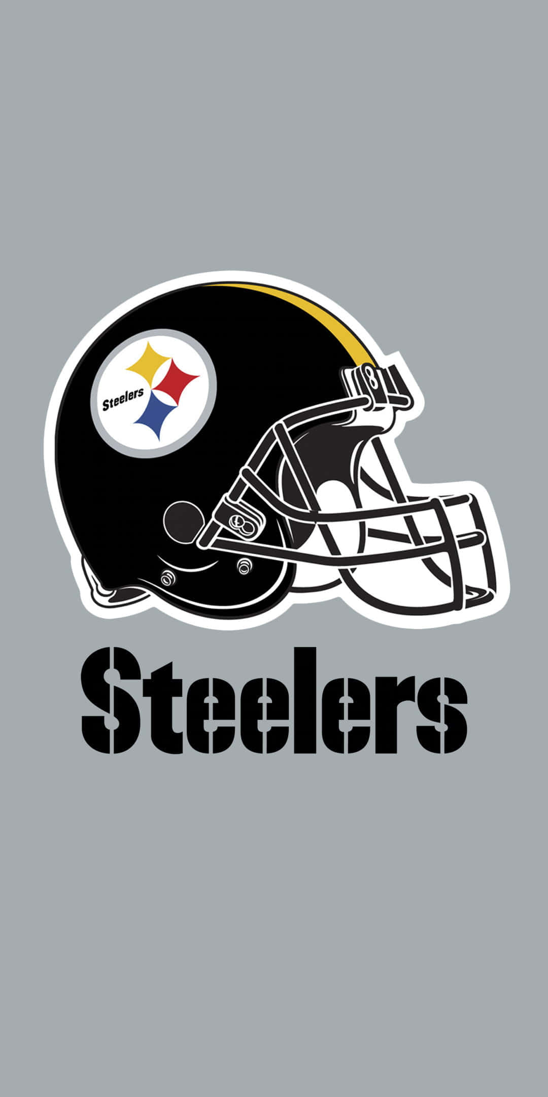 Steelers Phone 桌布 壁紙 — 一個匹茲堡鋼人隊美式足球頭盔標誌，在純灰色背景上採用大膽的黑色和金色。