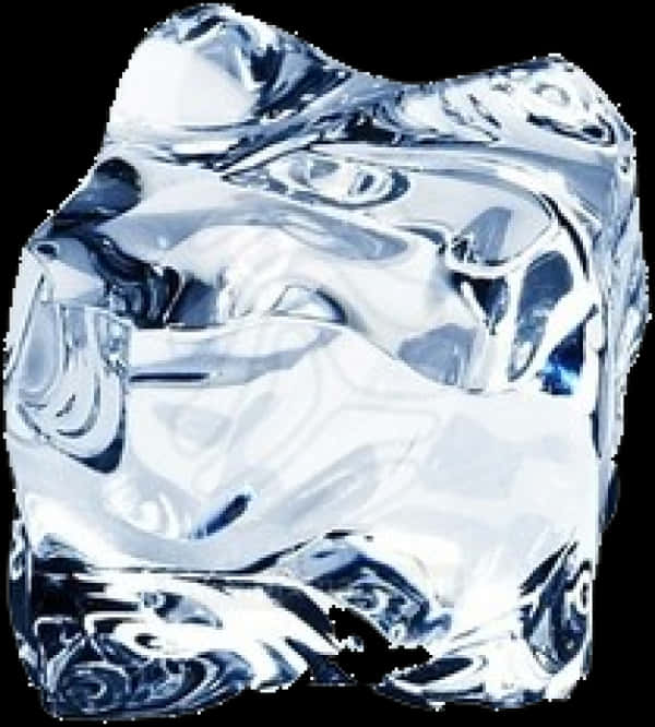 Ice Cubes 桌布 壁紙 — 一個半透明的冰塊，邊緣參差不齊，在黑色背景上呈現旋轉的藍白色折射。