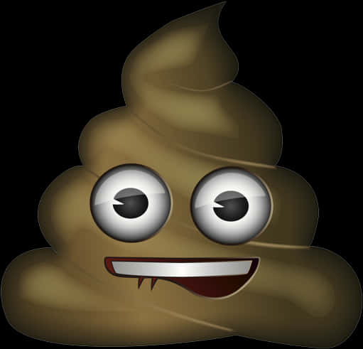Clip Art 桌布 壁紙 — 一個卡通便便表情符號，有大大的凸眼和露齒笑容，背景為黑色。