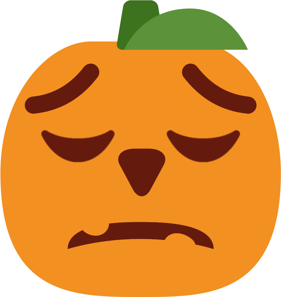 Emoji Discord 桌布 壁紙 — 一個卡通南瓜，表情悲傷，眼睛和嘴巴向下，背景為黑色。