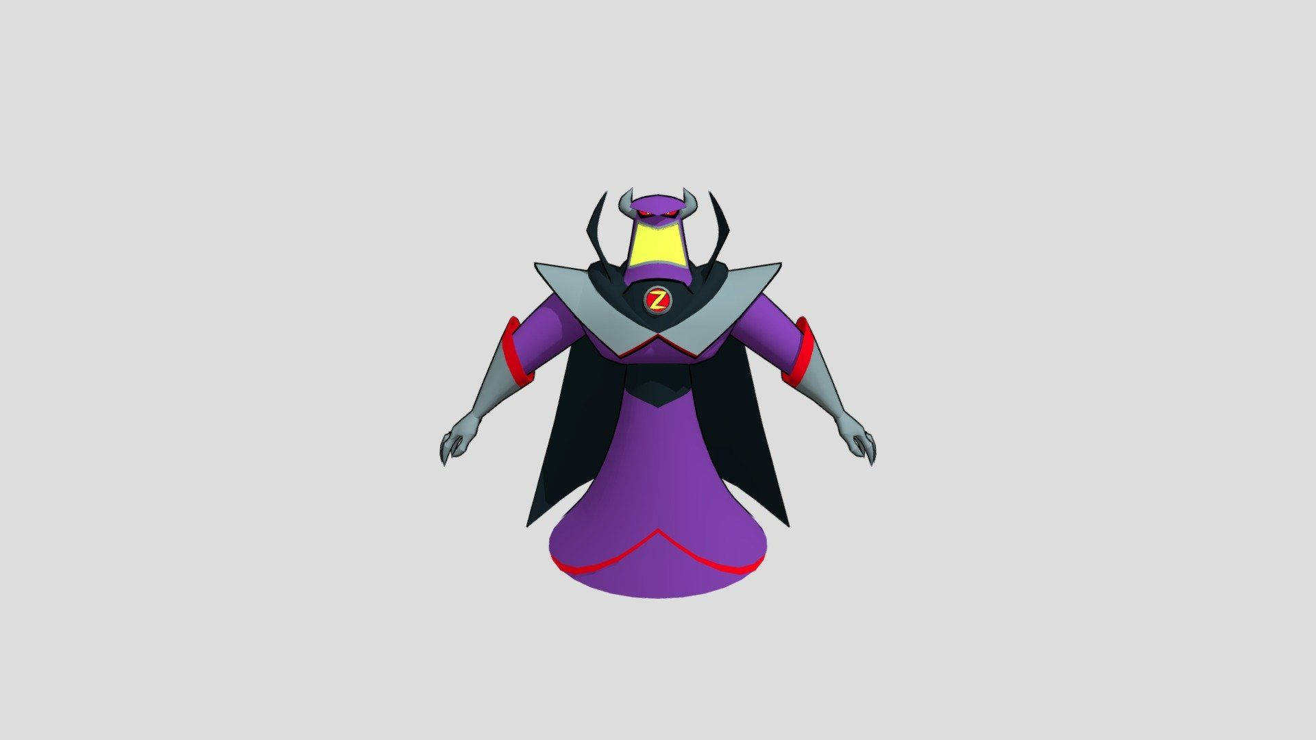 emperor zurg 桌布 壁紙 — 一個卡通反派，身穿紫色長袍、黑色披風，黃色面孔，站在純灰色背景前。