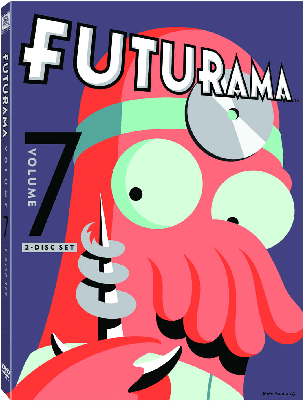 Futurama 桌布 壁紙 — 一個卡通外星人，有大綠眼睛和紅色頭帶，拿著CD，戴著螺旋天線帽。