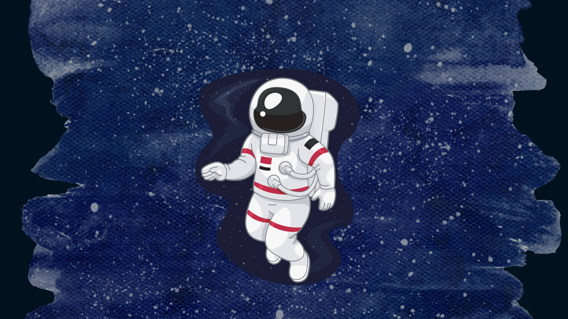 一個卡通太空人在帶有水彩質感的繁星點點藍色空間中漂浮。 — 太空人 壁紙