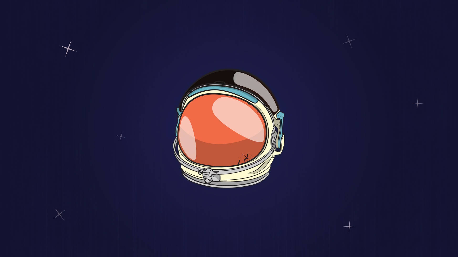 一個卡通太空人頭盔漂浮在繁星點點的夜空。