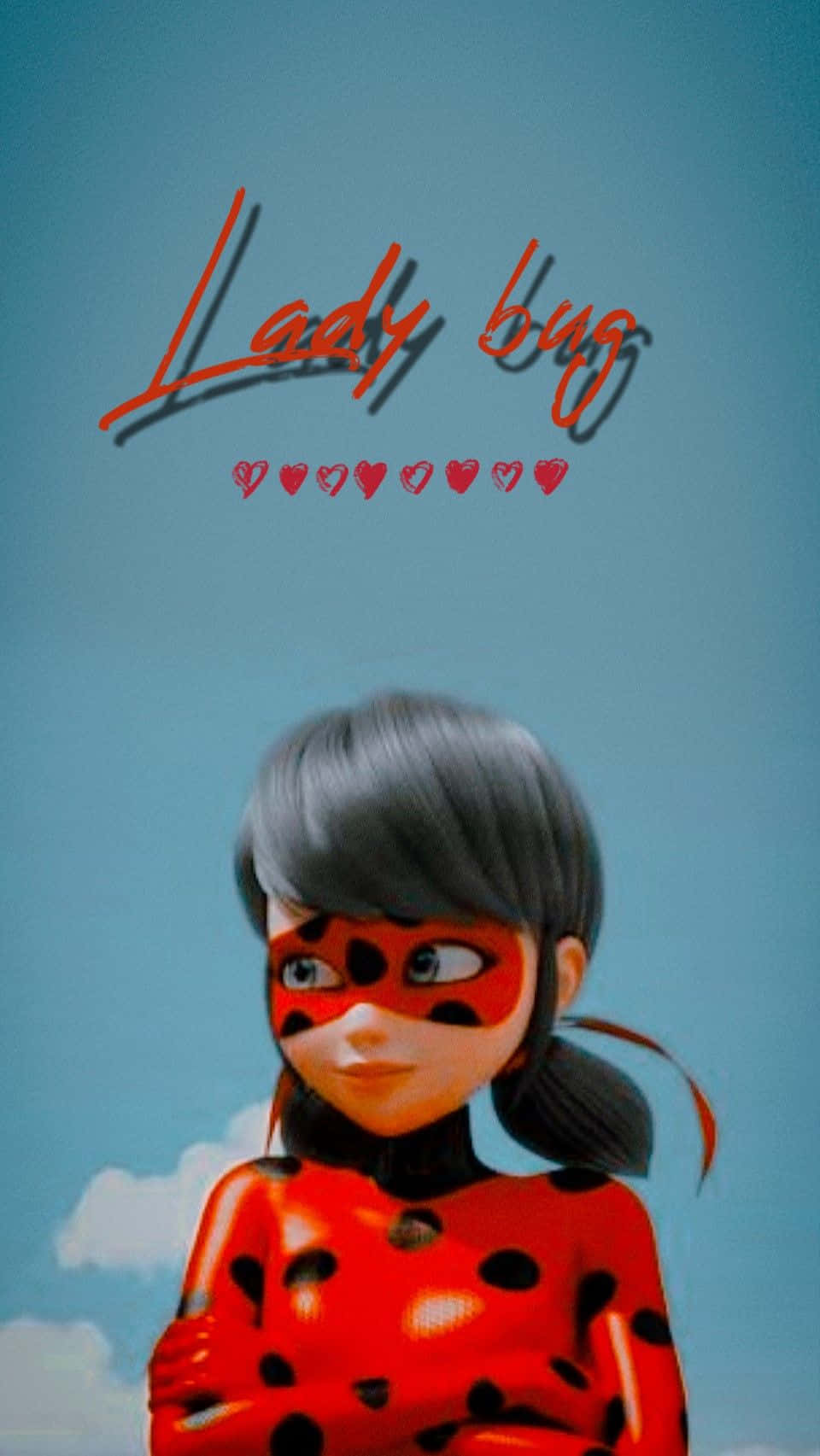 動漫角色 Ladybug 穿著紅黑服裝，站在有雲的藍天下。 — 瓢蟲少女 GIF 壁紙